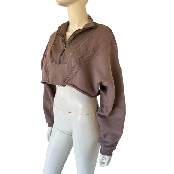 Joah Brown front zip brown cropped sweatshirt - Picture 2 of 5